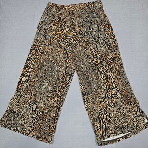 Susan Graver Paisley Wide Leg Pull-On Liquid Knit Pants XXS Black & Gold